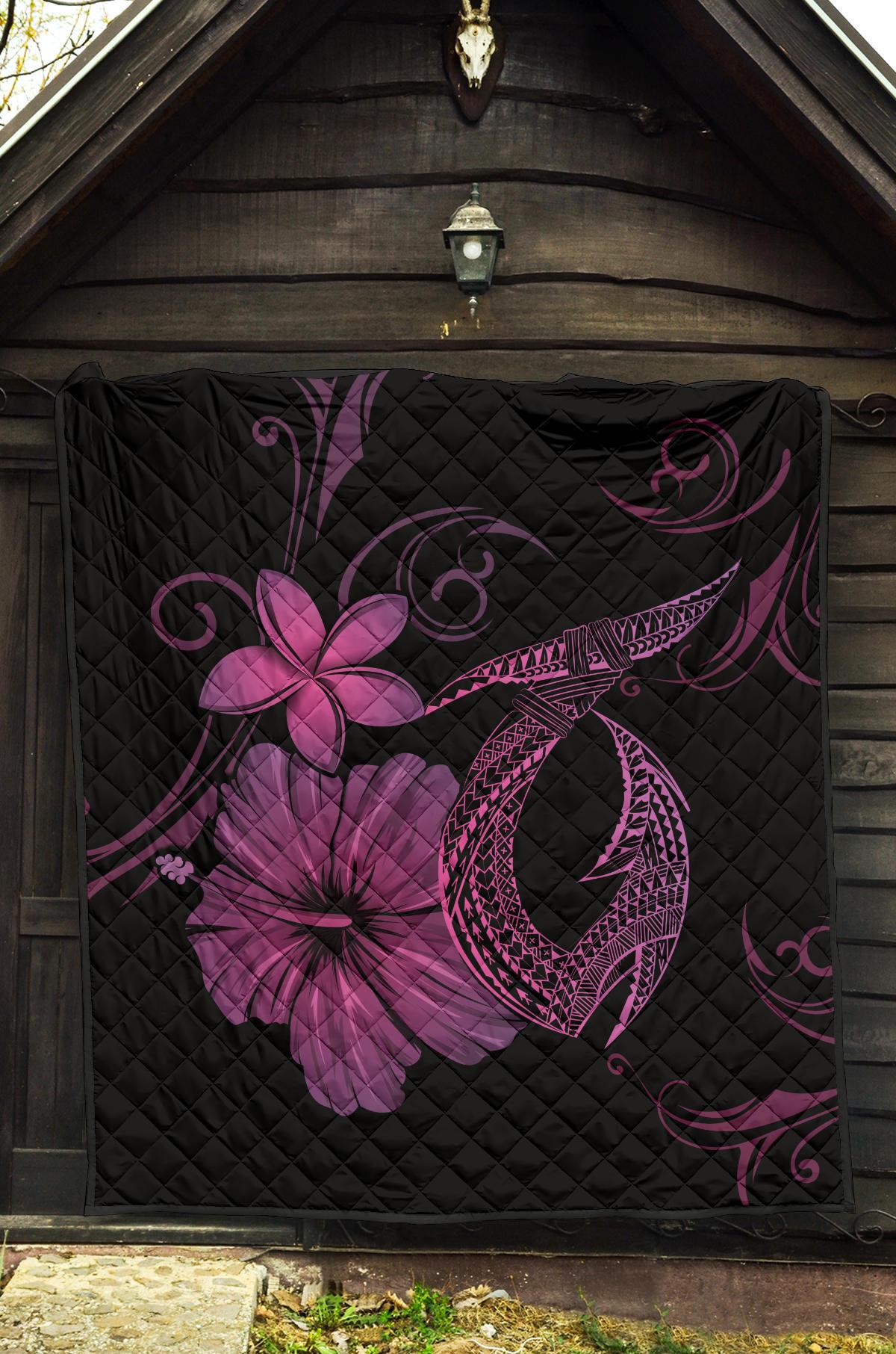 Hawaii Fish Hook Hibiscus Premium Quilt Pink - Polynesian Pride