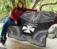 Wallis And Futuna Premium Quilt - Wallis And Futuna Coat Of Arms Polynesian Chief Black Version - Polynesian Pride