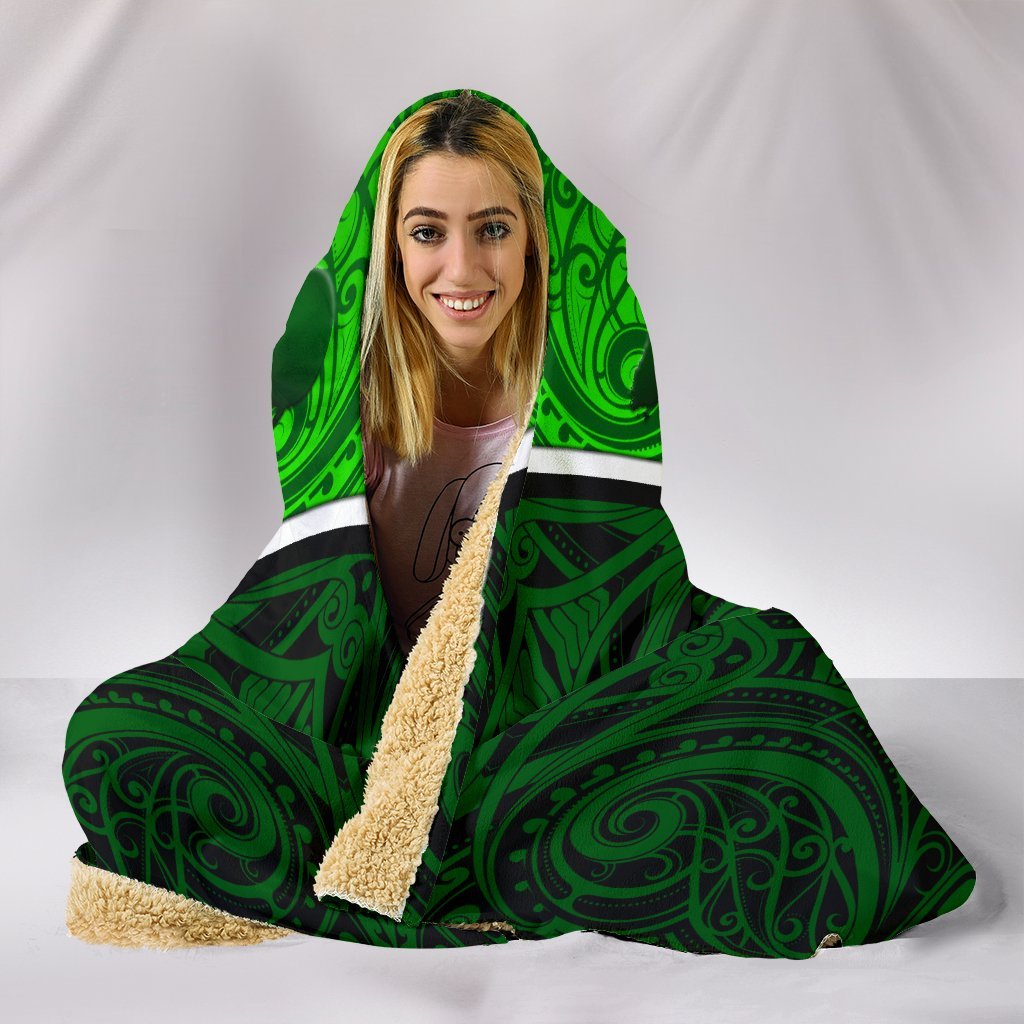 New Zealand Maori Rugby Hooded Blanket Pride Version - Green - Polynesian Pride