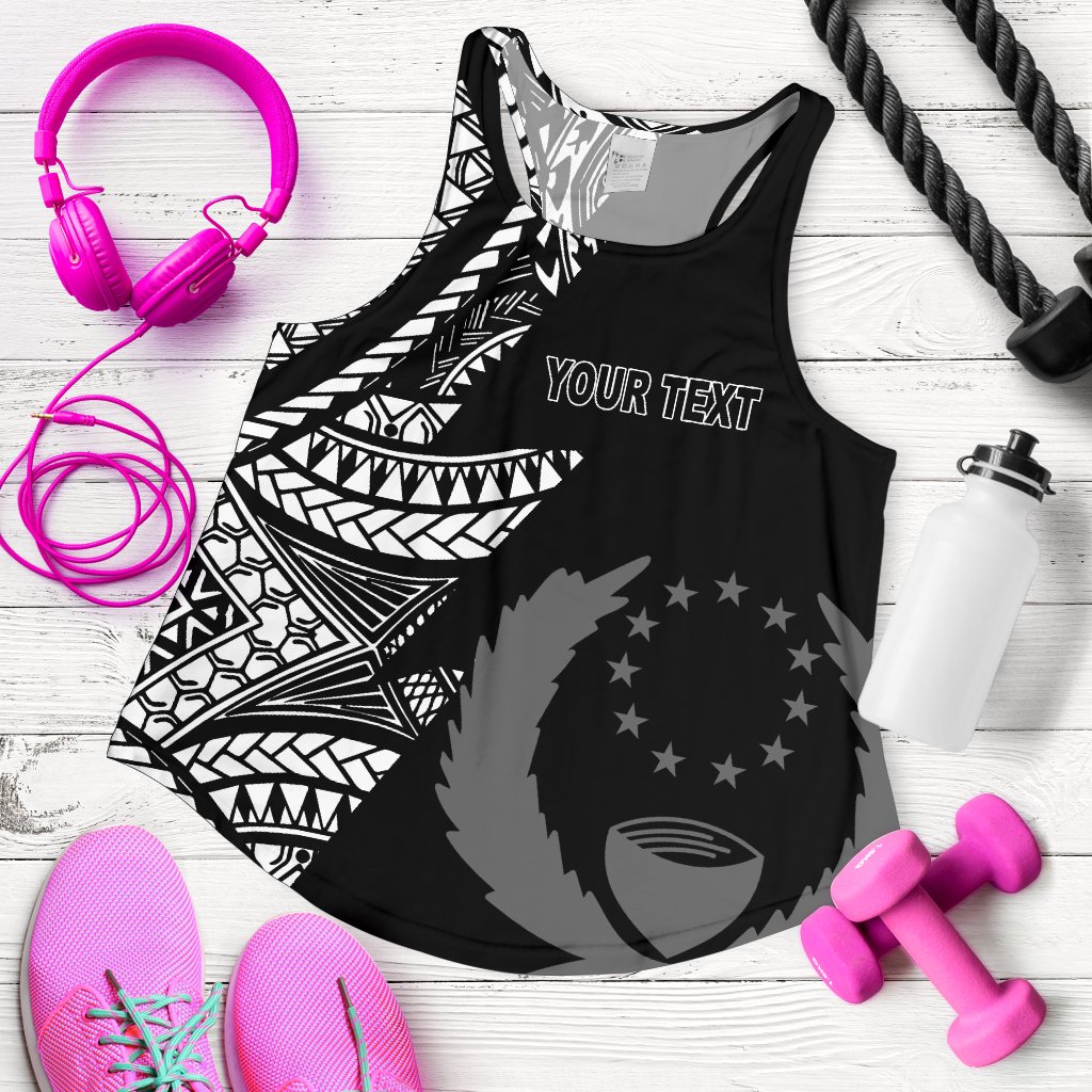 Pohnpei Personalised Custom Women's Racerback Tank - Micronesian Pattern Flash Black Black - Polynesian Pride