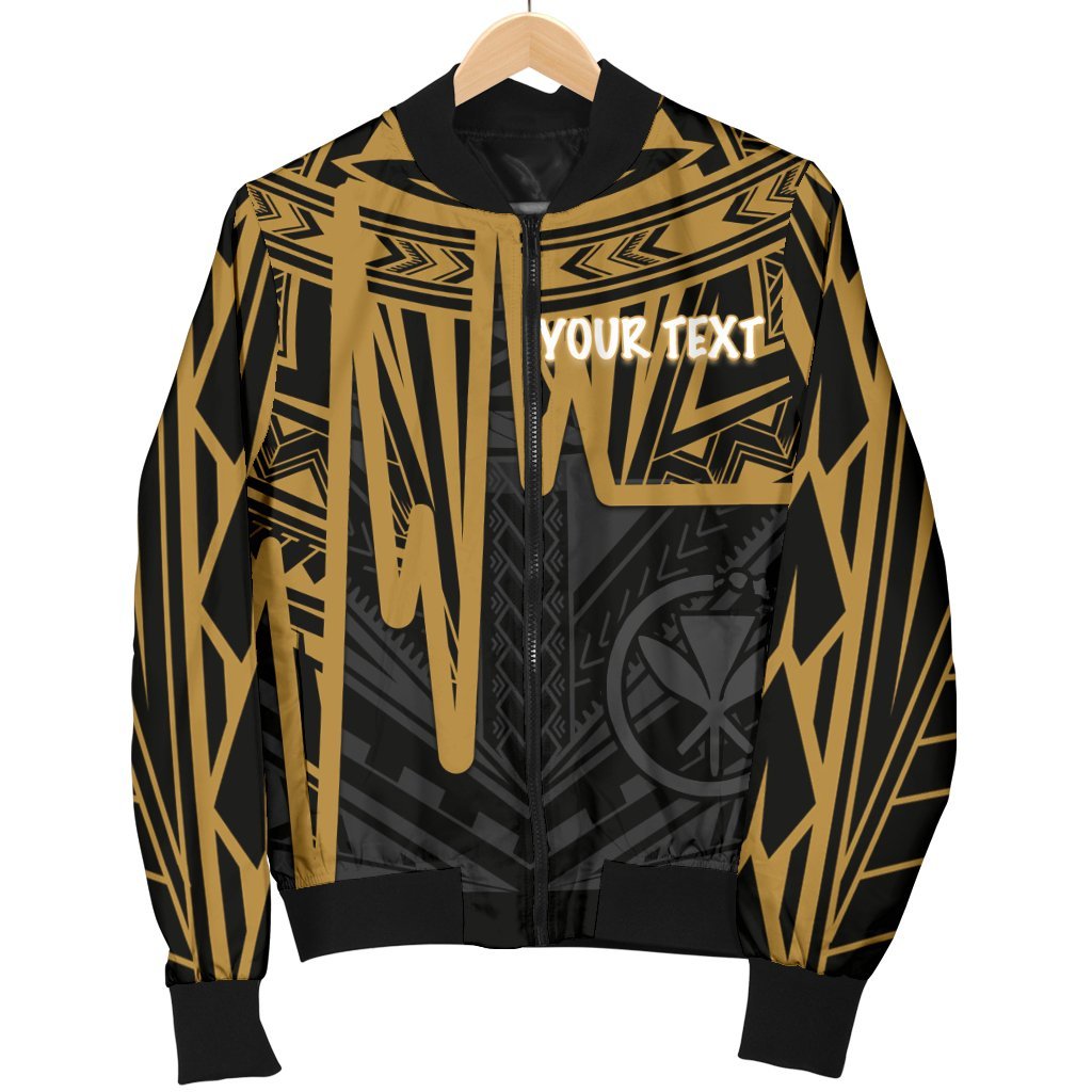 Hawaii Personalised Men's Bomber Jacket - Kanaka Maoli With Polynesian Pattern In Heartbeat Style (Gold) - Polynesian Pride