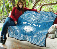 Northern Mariana Islands Premium Quilt - CNMI Seal Polynesian Chief Light Blue Version - Polynesian Pride