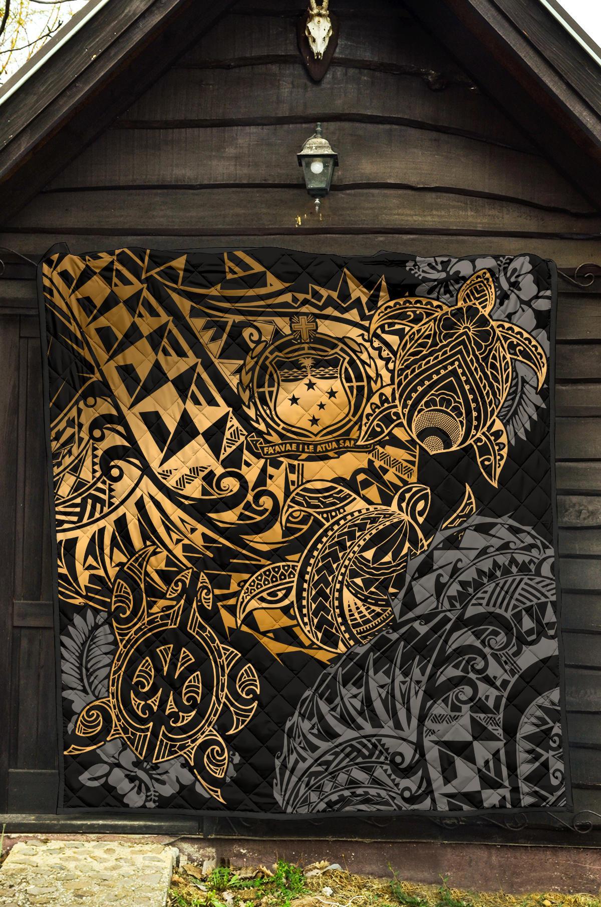 Samoa Polynesian Premium Quilt - Gold Turtle Flowing - Polynesian Pride