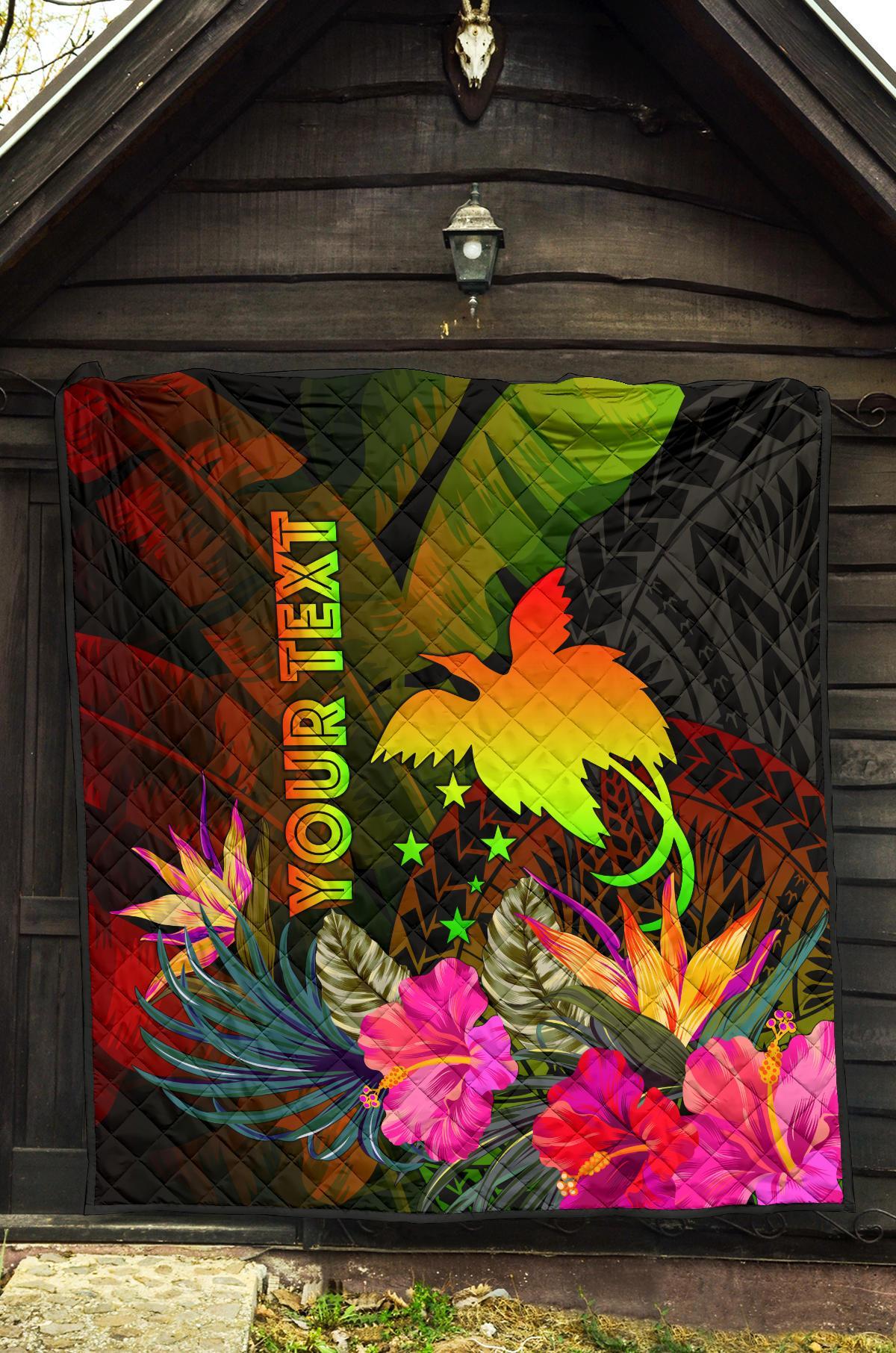 Papua New Guinea Polynesian Personalised Premium Quilt - Hibiscus and Banana Leaves - Polynesian Pride