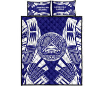 American Samoa Quilt Bed Set - American Samoa Seal Polynesian Tattoo Blue - Polynesian Pride