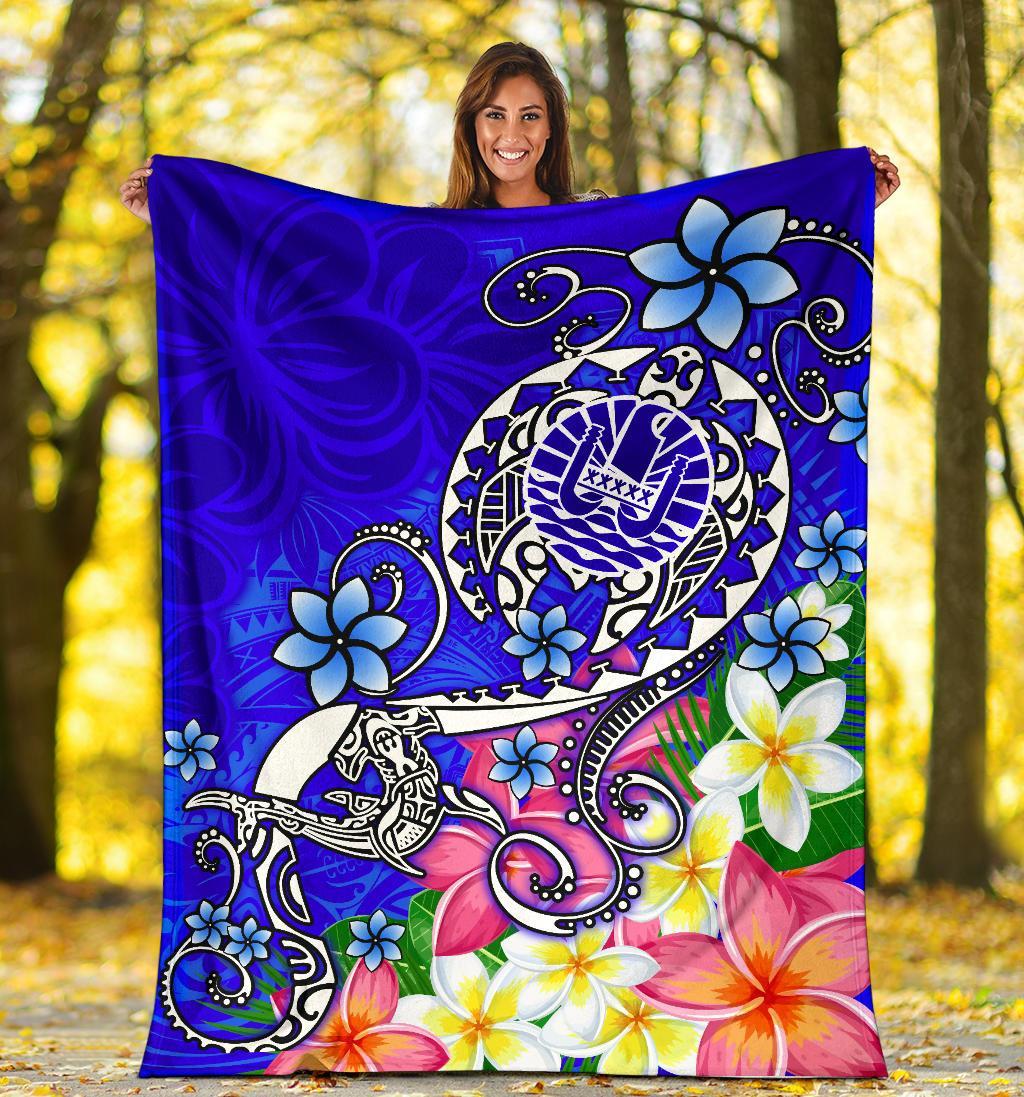 Tahiti Premium Blanket - Turtle Plumeria (Blue) - Polynesian Pride