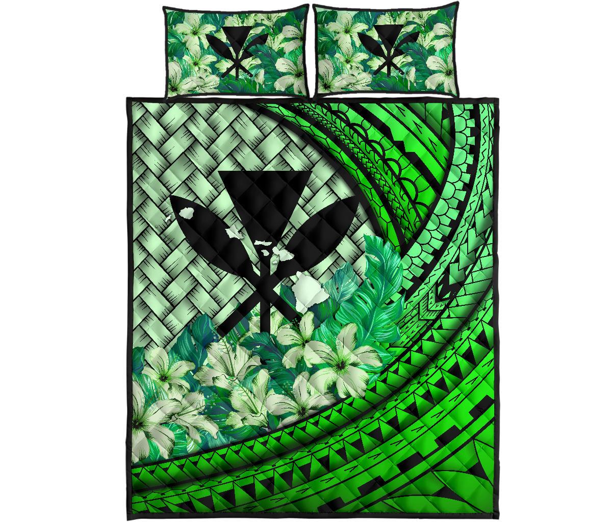 Kanaka Maoli (Hawaiian) - Quilt Bed Set Lauhala Polynesian Hibiscus Green Green - Polynesian Pride