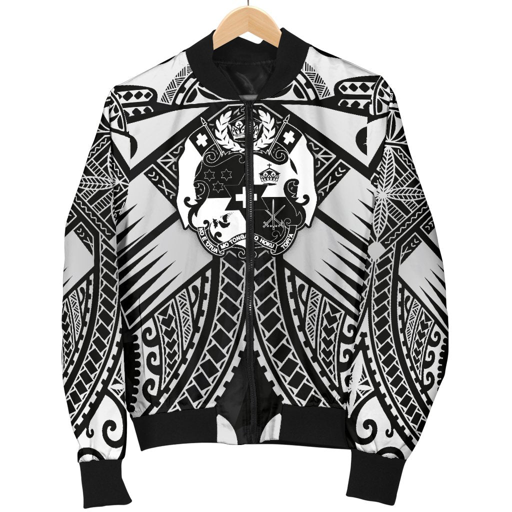 Tonga Polynesian Men's Bomber Jacket - Tonga White Seal with Polynesian tattoo - Polynesian Pride