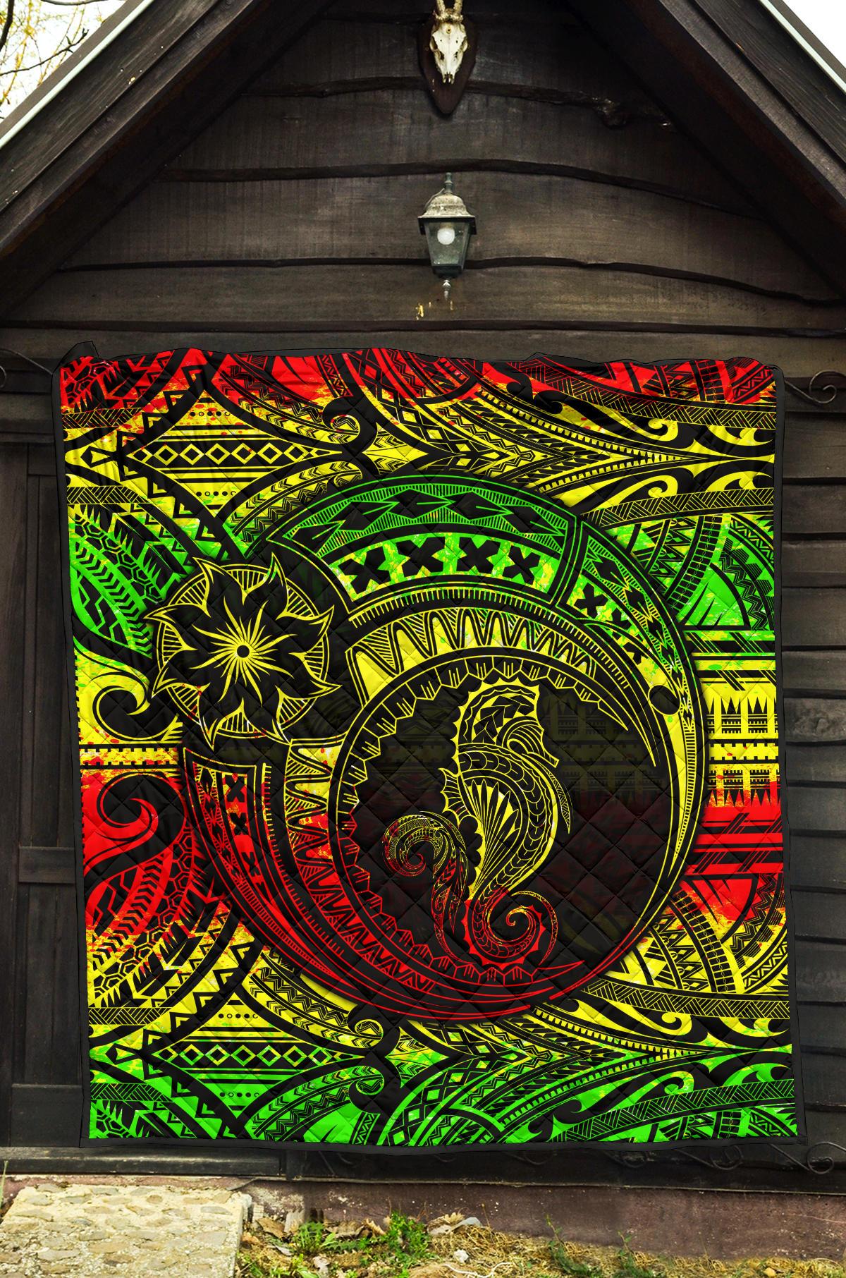 Seahorse Polynesian Premium Quilt - Polynesian Tattoo Reggae - Polynesian Pride