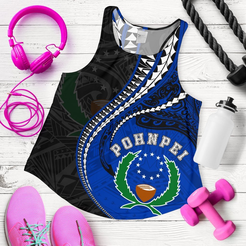 Pohnpei Women's Racerback Tank Kanaloa Tatau (Black) Black - Polynesian Pride