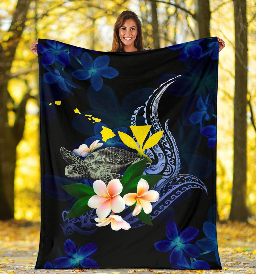 Polynesian Hawaii Premium Blanket - Turtle With Plumeria Flowers - Polynesian Pride