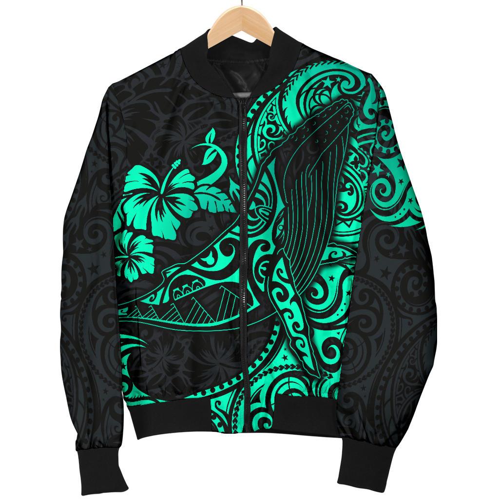 Polynesian Hawaii Men's Bomber Jacket - Polynesian Turquoise Humpback Whale - Polynesian Pride
