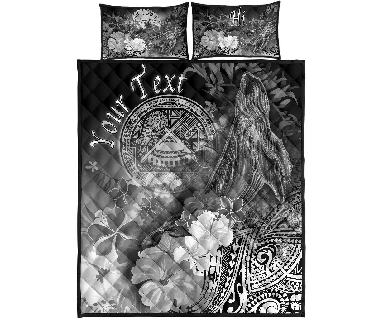 Polynesian Hawaii Custom Personalised Quilt Bed Set - Humpback Whale with Tropical Flowers (White) - Polynesian Pride
