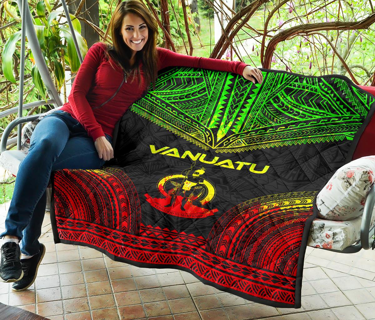 Vanuatu Premium Quilt - Vanuatu Coat Of Arms Polynesian Chief Reggae Version - Polynesian Pride