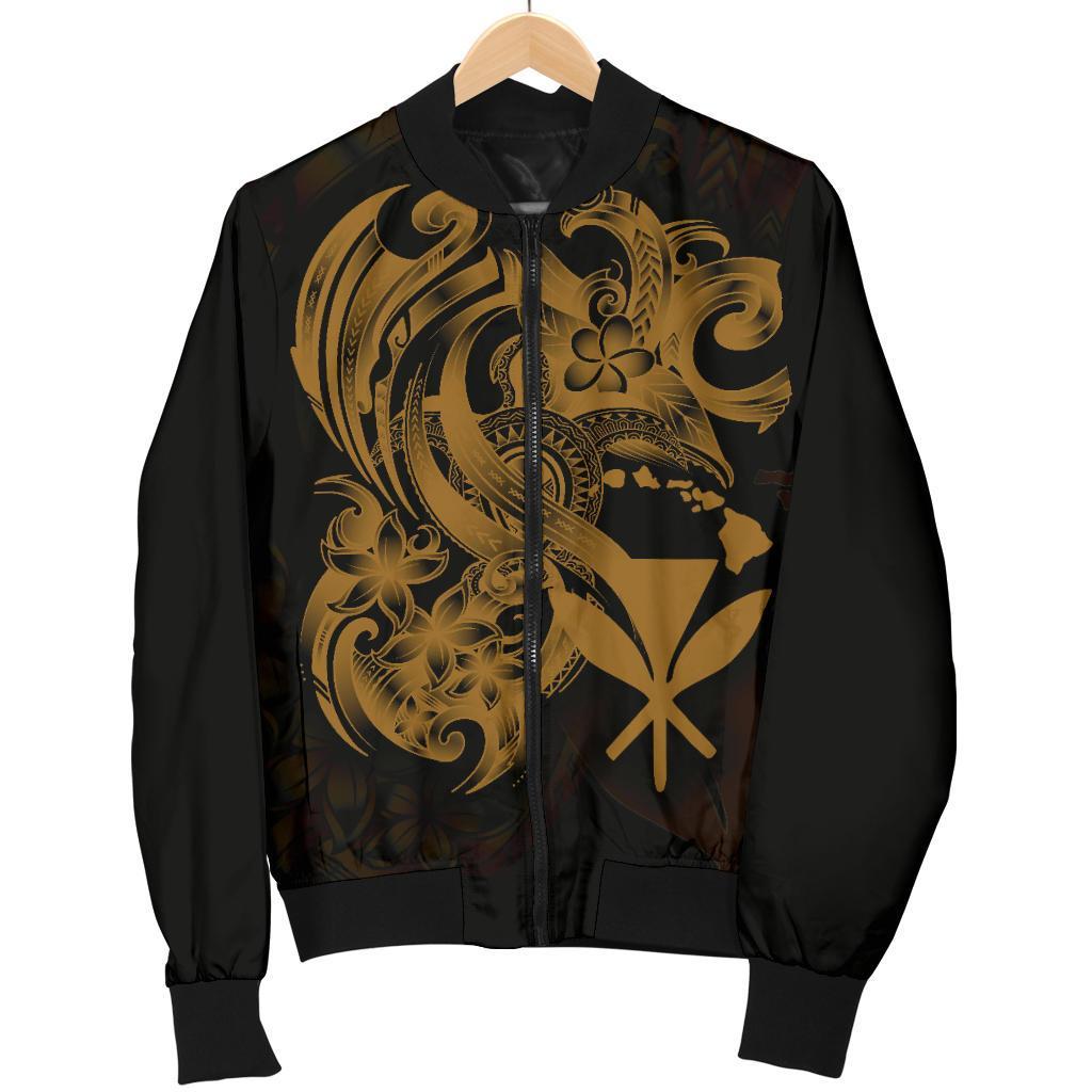 Polynesian Hawaii Men's Bomber Jacket - Kanaka Maoli Gold Turtle Gold - Polynesian Pride