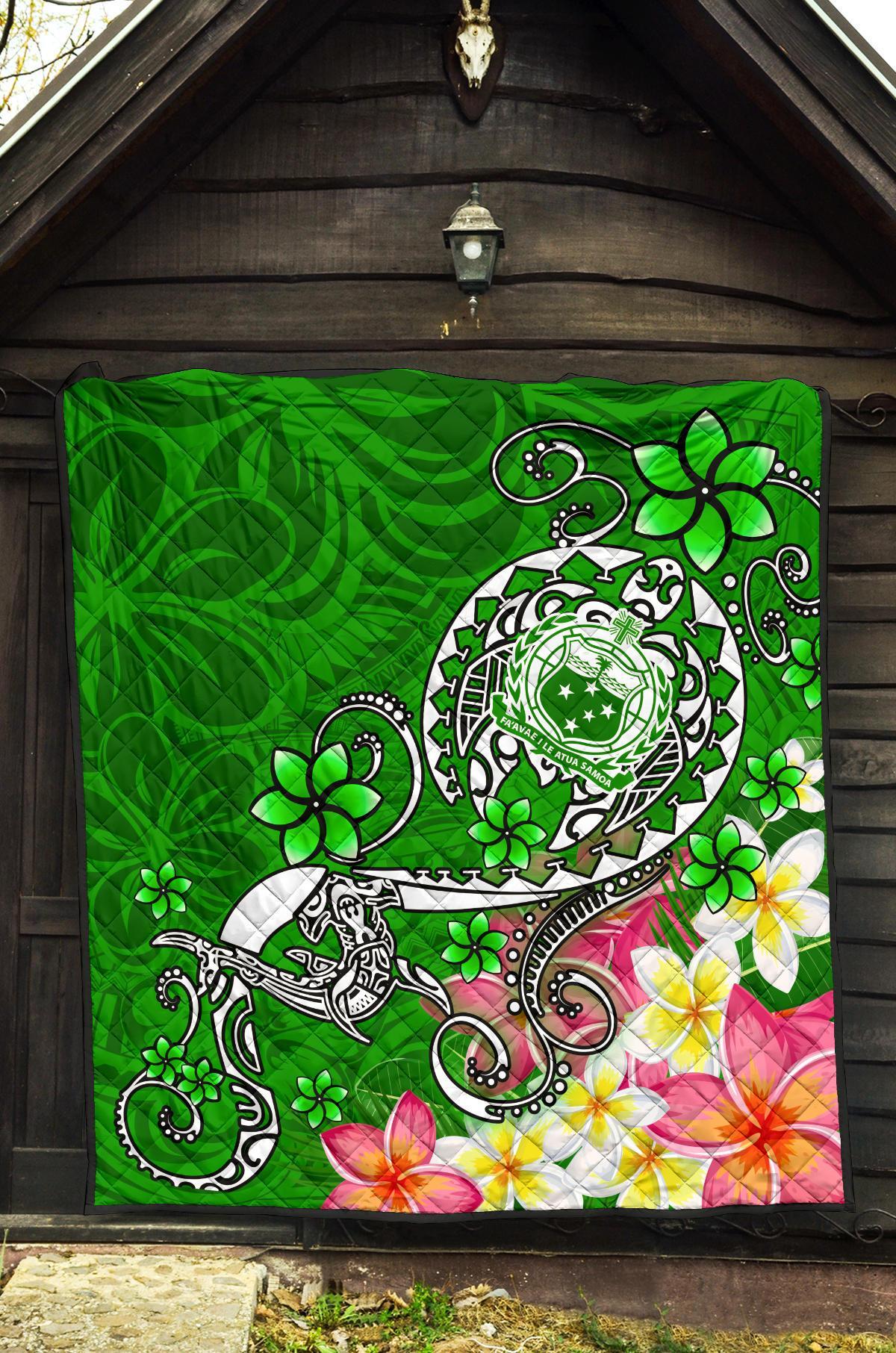 Samoa Premium Quilt - Turtle Plumeria (Green) - Polynesian Pride