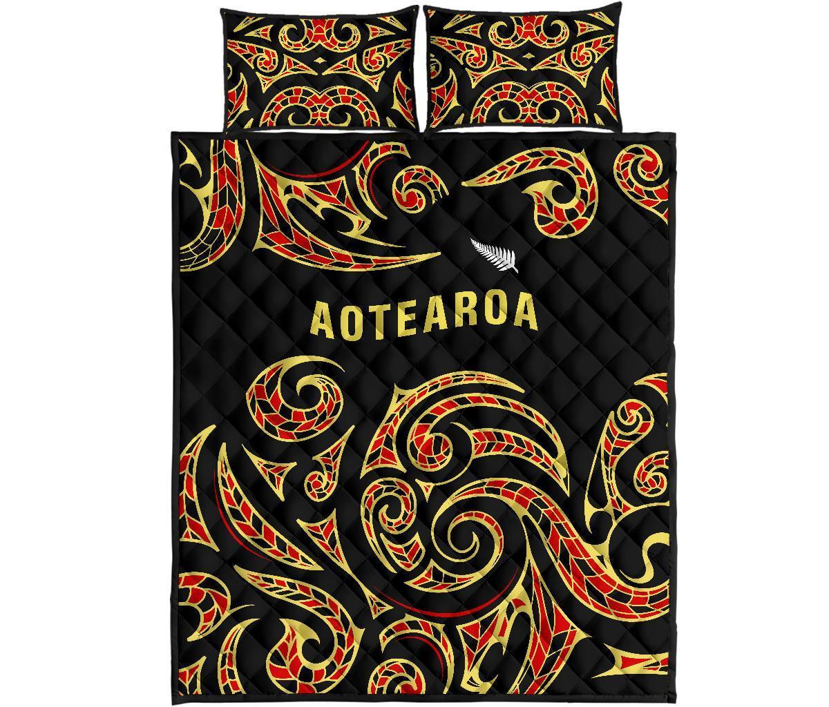 Aotearoa Quilt Bed Set Maori Black - Polynesian Pride