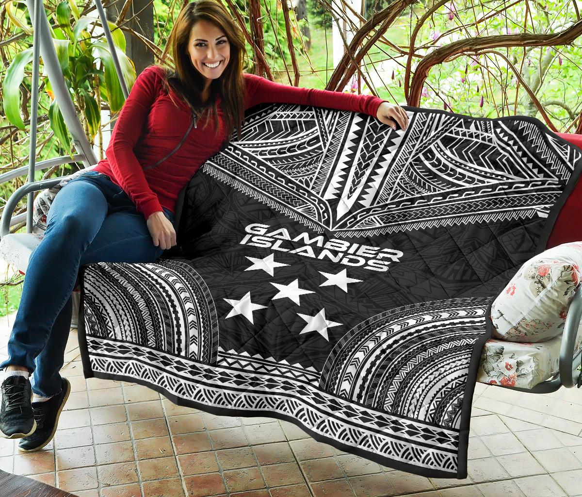 Gambier Islands Premium Quilt - Gambier Islands Flag Polynesian Chief Black Version - Polynesian Pride