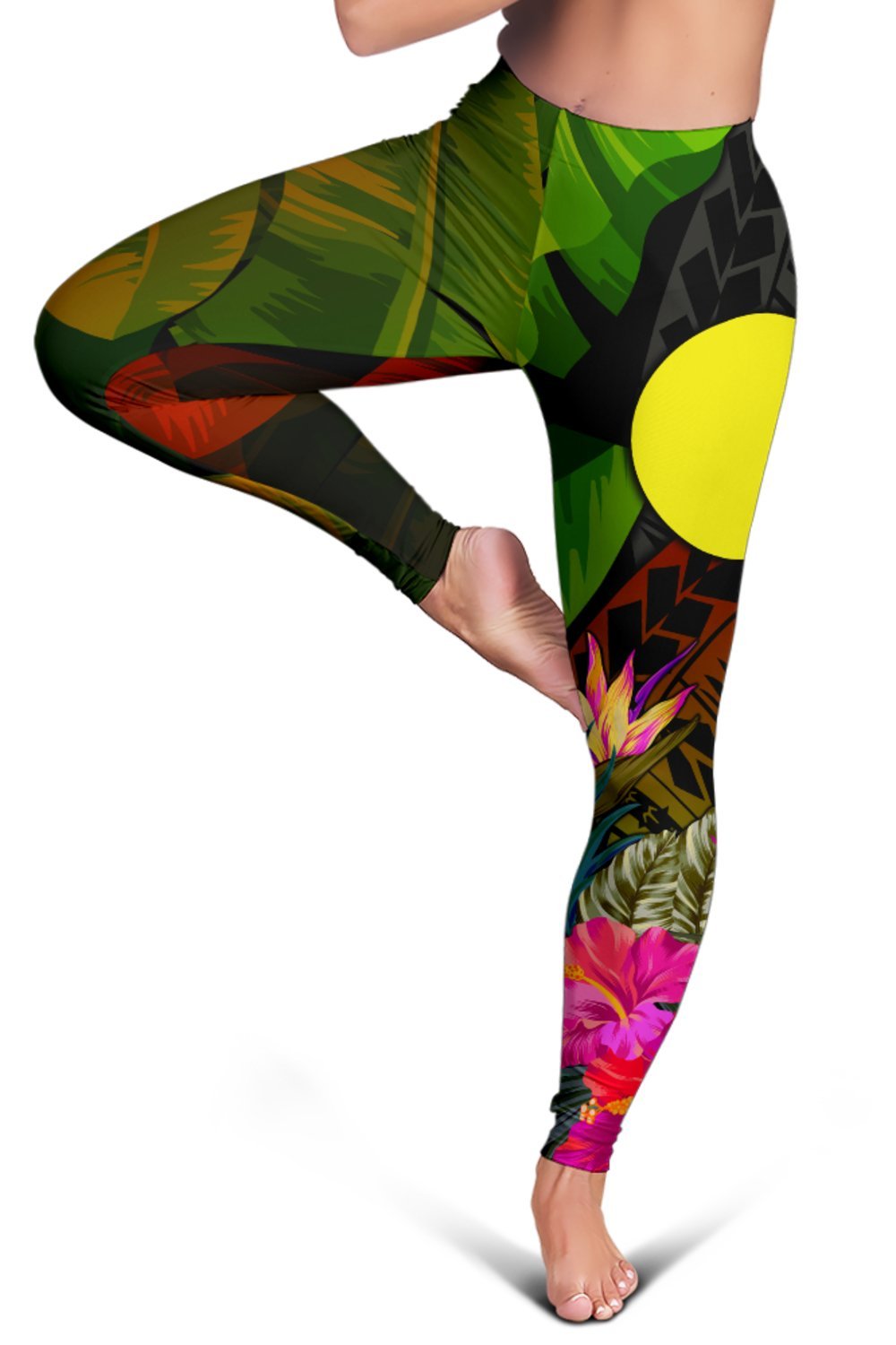 Palau Polynesian Women's Leggings - Hibiscus and Banana Leaves - Polynesian Pride