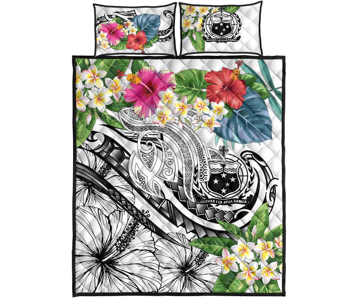Polynesian Samoa Quilt Bed Set - Summer Plumeria (White) - Polynesian Pride