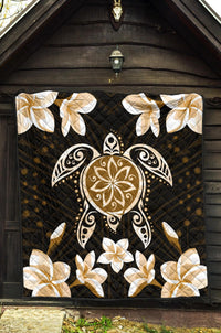 Hawaiian Gold Turtle Plumeria Quilt - Polynesian Pride