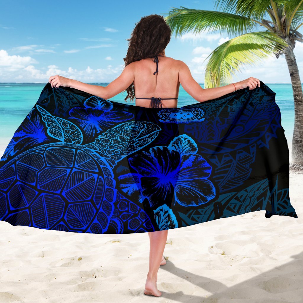 Samoa Sarong - Turtle Hibiscus Pattern Blue - Polynesian Pride