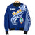 Guam Men's Bomber Jacket - Guam Seal Polynesian Patterns Plumeria (Blue) - Polynesian Pride