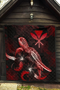 Hawaii Polynesian Premium Quilt - Turtle With Blooming Hibiscus Red - Polynesian Pride