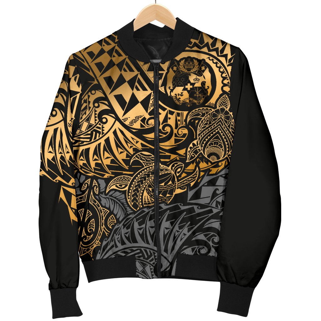Tonga Polynesian Bomber Jacket (Men) - Gold Turtle Flowing - Polynesian Pride