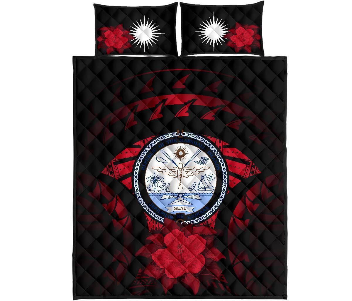 Marshall Islands Polynesian Quilt Bed Set Hibiscus Red - Polynesian Pride