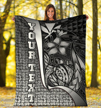 Polynesian Hawaii Custom Personalised Premium Blanket White - Turtle with Hook - Polynesian Pride