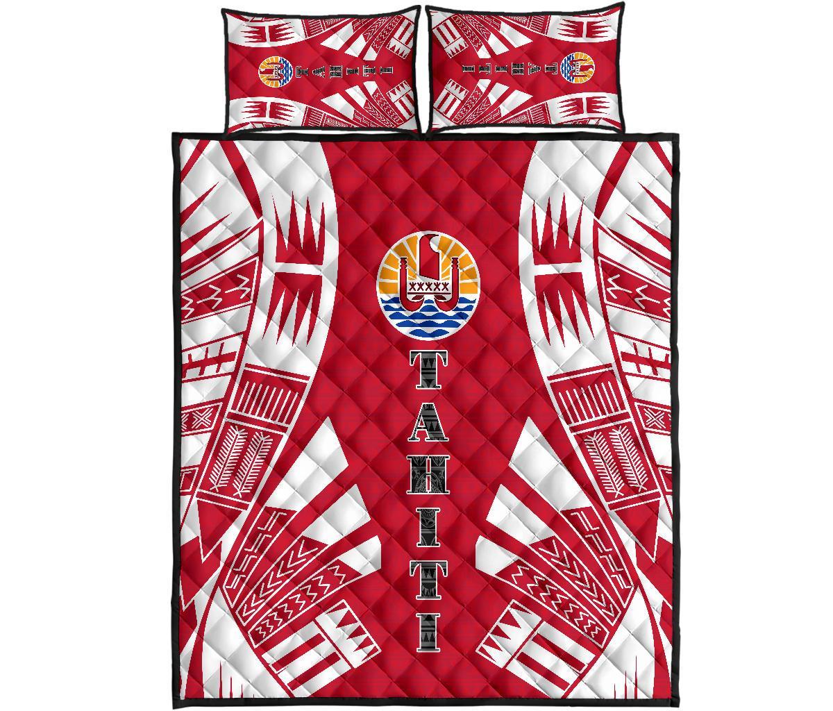 Tahiti Polynesian Quilt Bed Set - Tahiti Flag Red Tattoo Red - Polynesian Pride