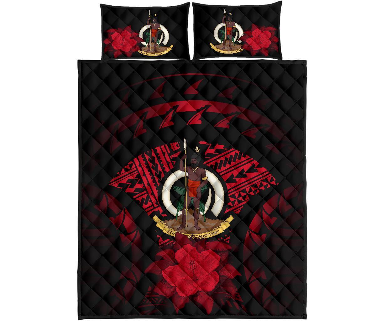 Vanuatu Polynesian Quilt Bed Set Hibiscus Red - Polynesian Pride