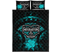Marquesas Islands Polynesian Quilt Bed Set Hibiscus Turquoise - Polynesian Pride