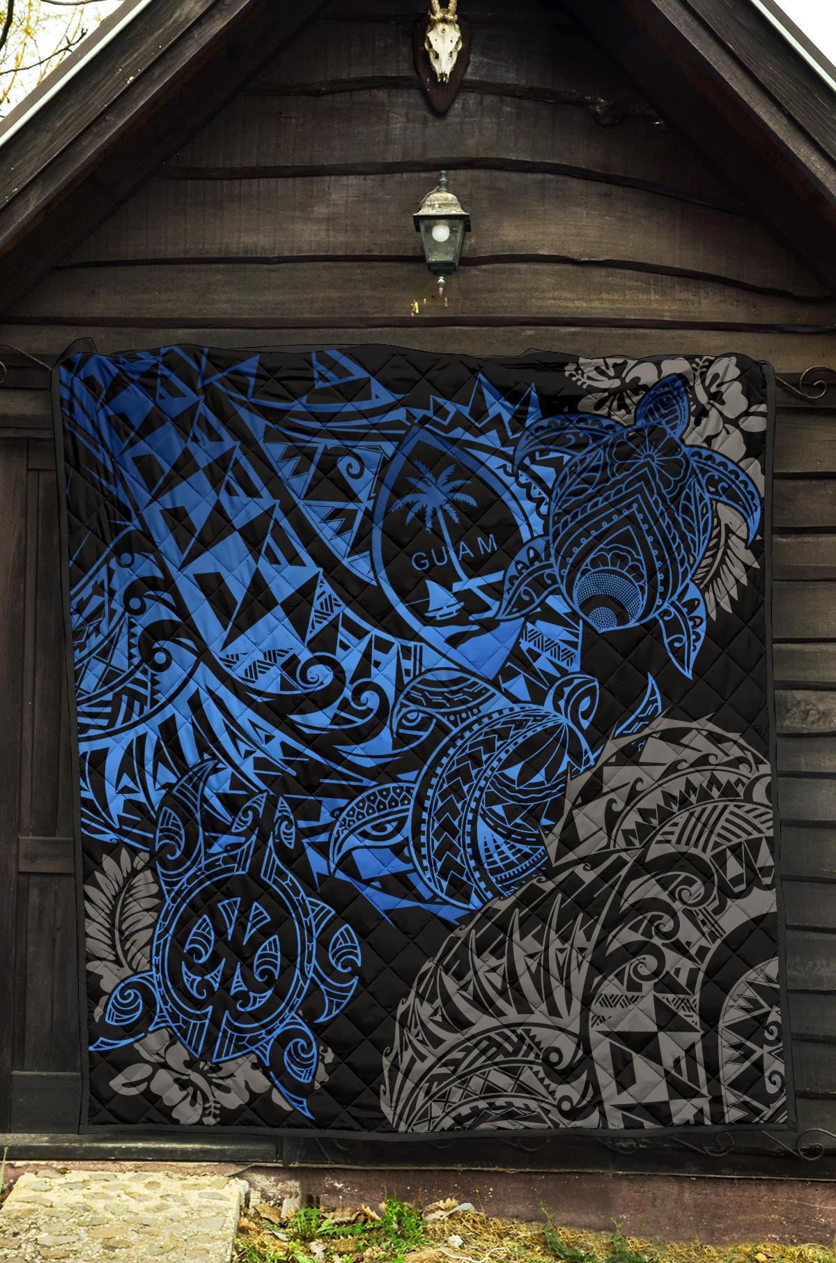 Guam Polynesian Premium Quilt - Blue Turtle Flowing - Polynesian Pride