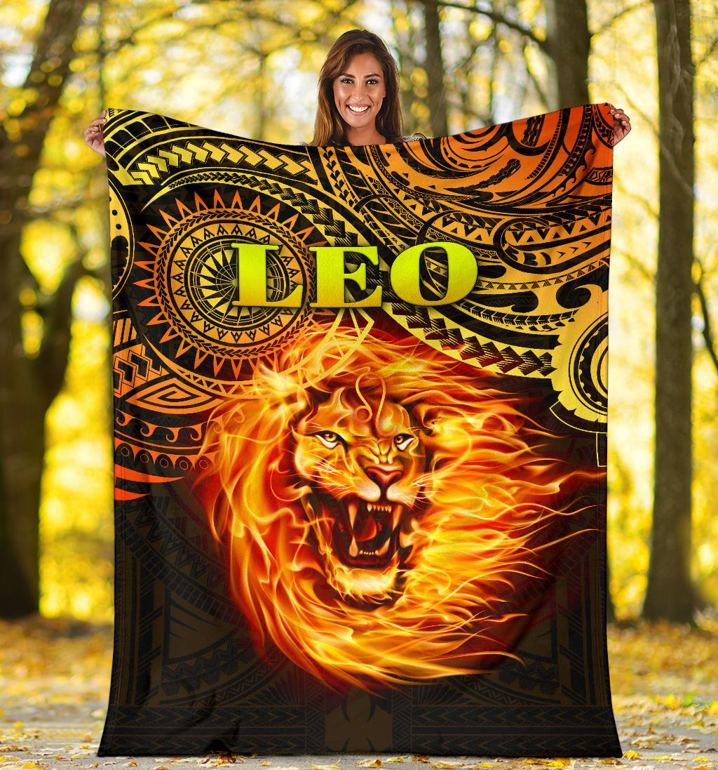 Sun In Leo Zodiac Premium Blanket Polynesian Tattoo Unique Vibes - Polynesian Pride