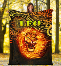 Sun In Leo Zodiac Premium Blanket Polynesian Tattoo Unique Vibes - Polynesian Pride
