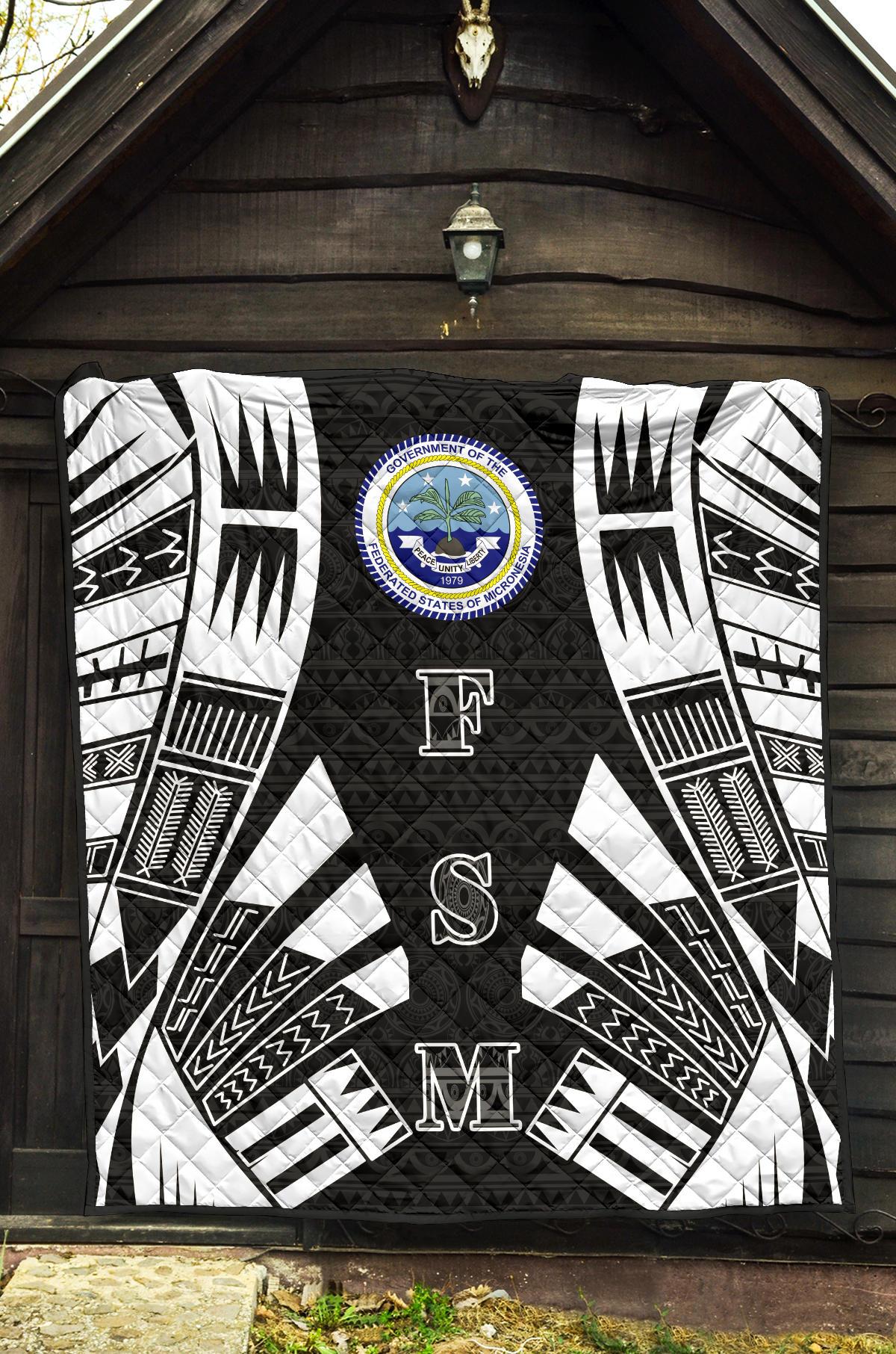 Federated States Of Micronesia Premium Quilt - Federated States Of Micronesia Seal Polynesian White Tattoo (Black) - Polynesian Pride