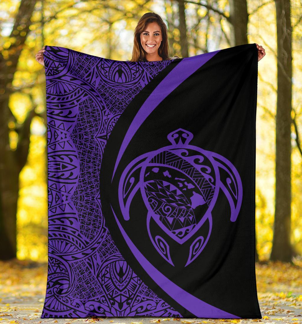 Hawaii Turtle Map Polynesian Premium Blanket - Purple - Circle Style - Polynesian Pride