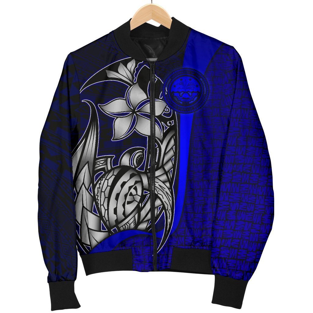 Federated States of Micronesia Men's Bomber Jackets Blue - Turtle With Hook - Polynesian Pride