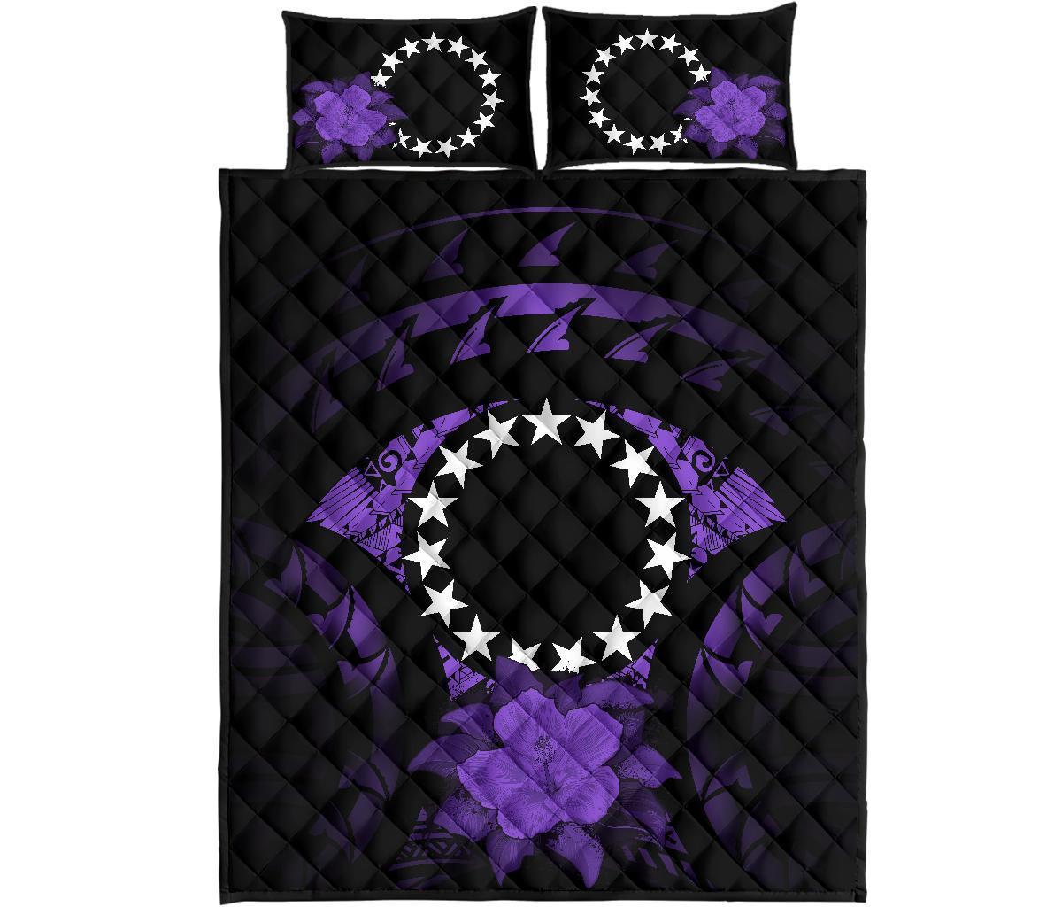 Cook Islands Polynesian Quilt Bed Set Hibiscus Purple - Polynesian Pride