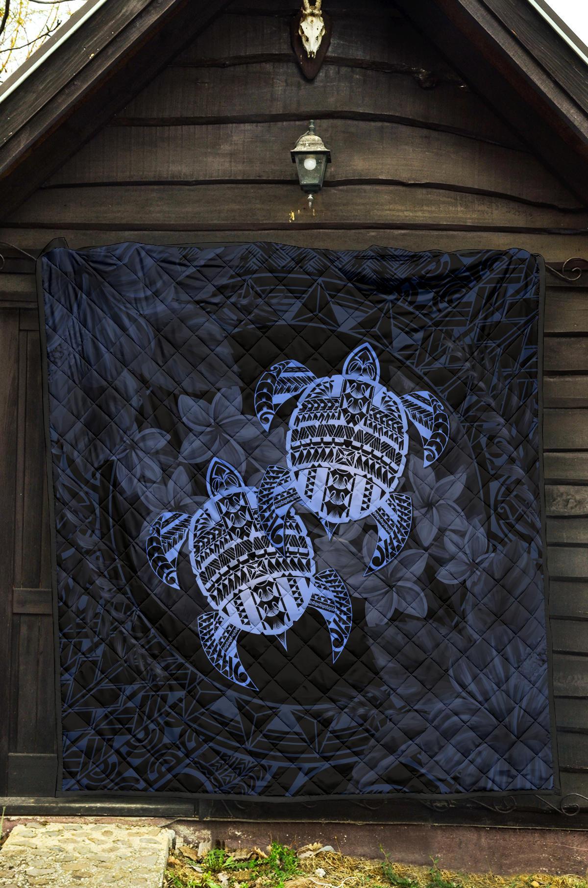 Hawaii Premium Quilt - Turtle Strong Pattern Hibiscus Plumeria Blue AH - Polynesian Pride