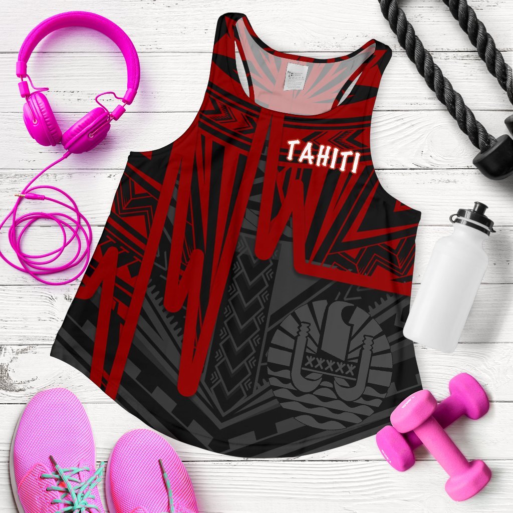 Tahiti Women's Racerback Tank - Tahiti Seal In Heartbeat Patterns Style (Red) Red - Polynesian Pride