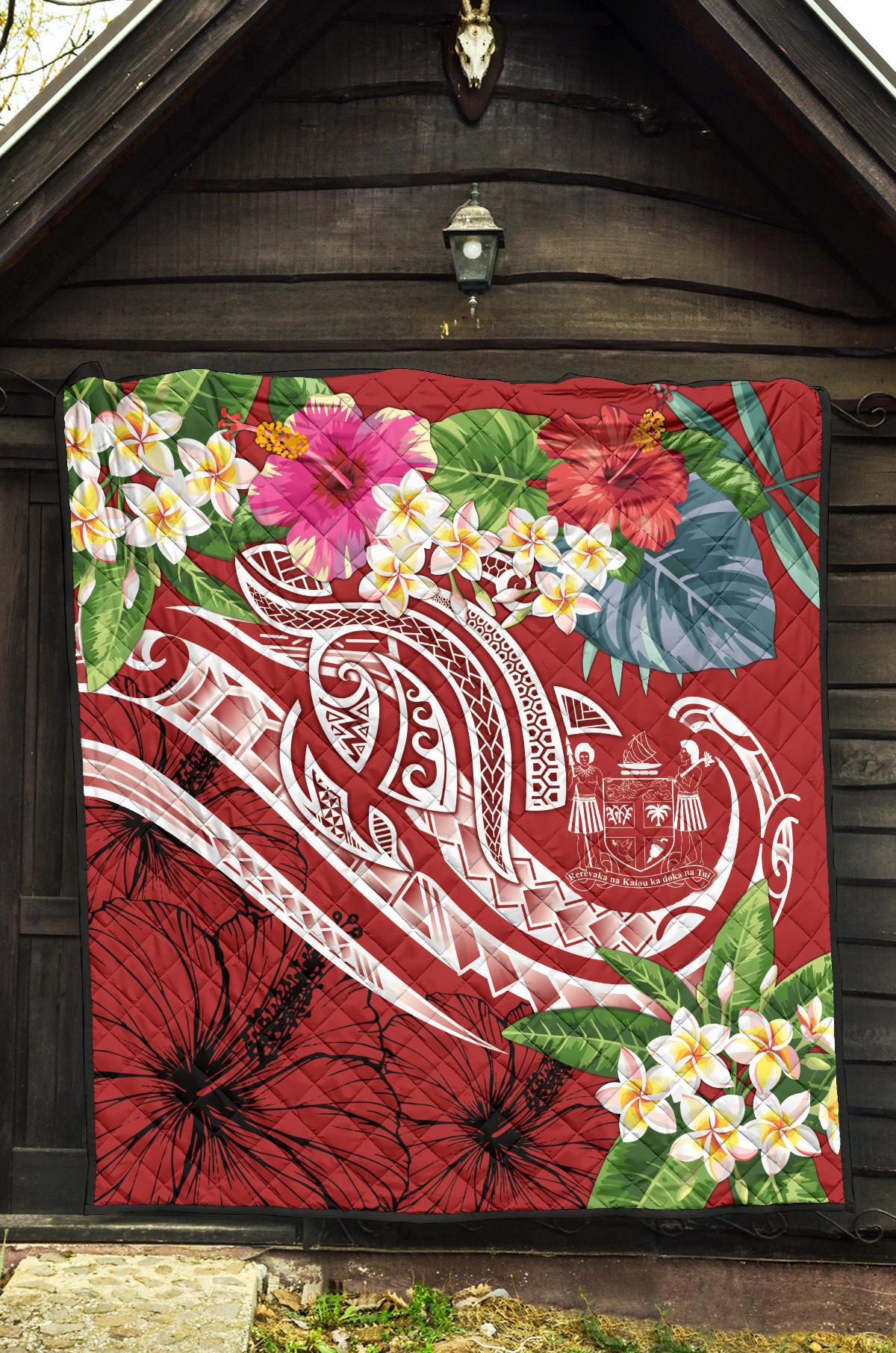 Fiji Polynesian Premium Quilt - Summer Plumeria (Red) - Polynesian Pride