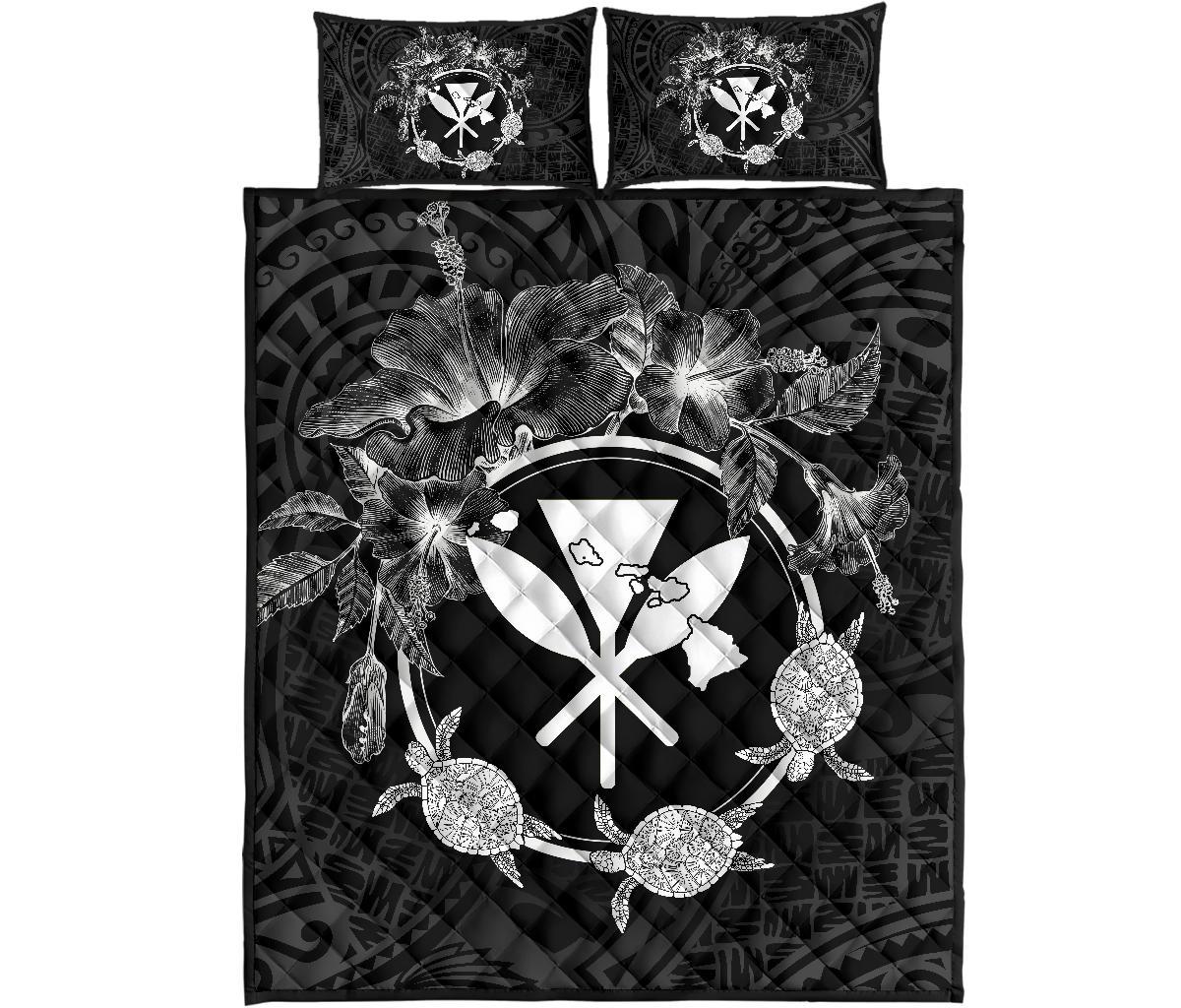 Hawaii Kanaka Turtle Hibiscus Polynesian Quilt Bed Set - Anthea Style White White - Polynesian Pride