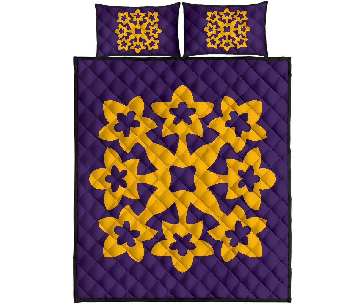 Hawaiian Quilt Bed Set Royal Pattern - Purple And Gold - A1 Style Art - Polynesian Pride