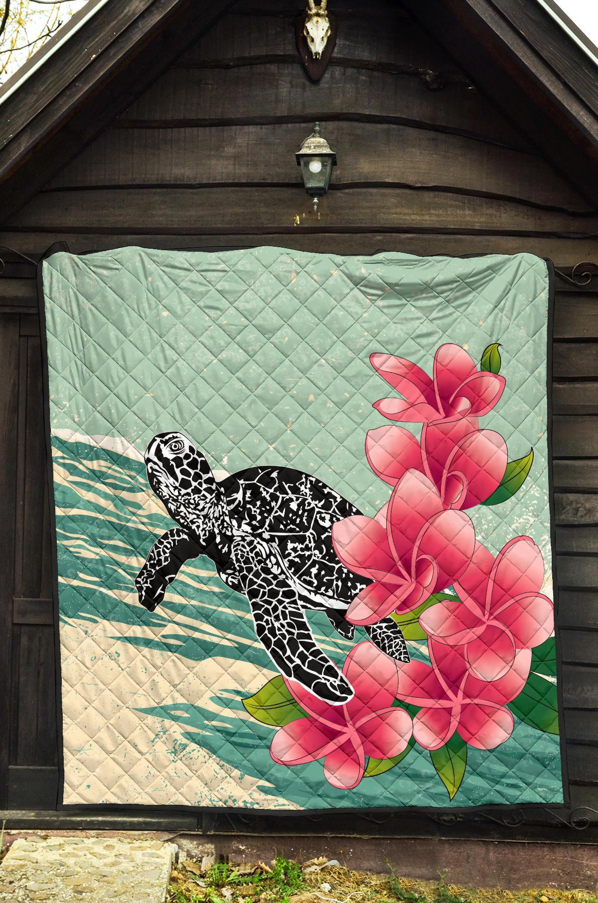 Hawaii Premium Quilt - Hawaii Turtles With Plumeria Classic Premium Quilt - Polynesian Pride