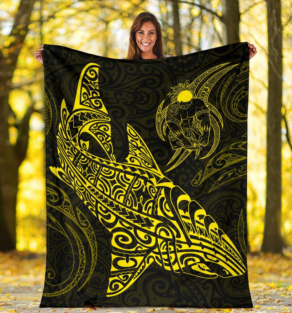 Shark Polynesian Blanket - Polynesian Tattoo Yellow White - Polynesian Pride