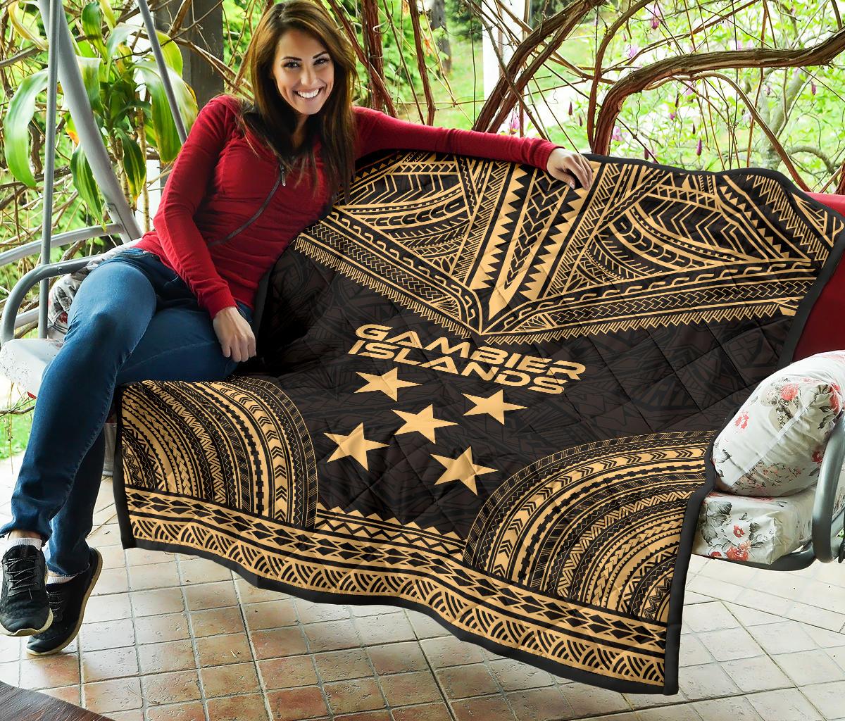 Gambier Islands Premium Quilt - Gambier Islands Flag Polynesian Chief Gold Version - Polynesian Pride