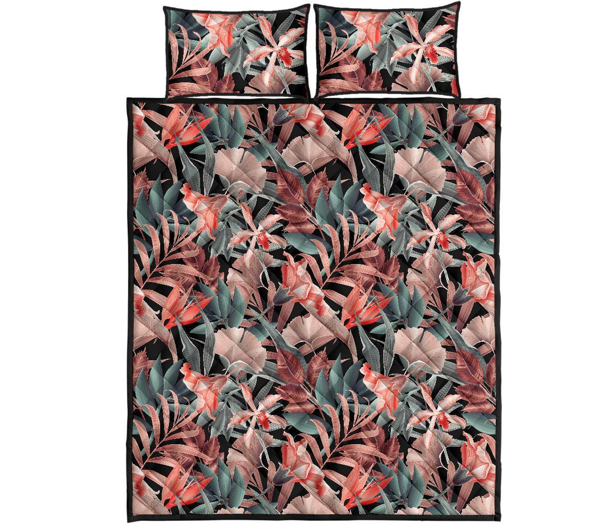 Hawaii Quilt Bed Set Seamless Tropical Flower Plant Leaf Pattern Background Retro Botanical Style AH - Polynesian Pride